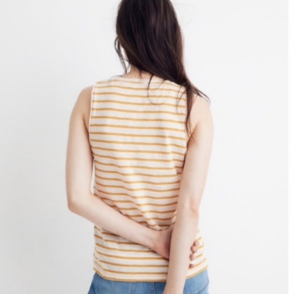 MADEWELL Whisper Cotton V-neck Pocket Stripe Tank - Picture 2 of 11